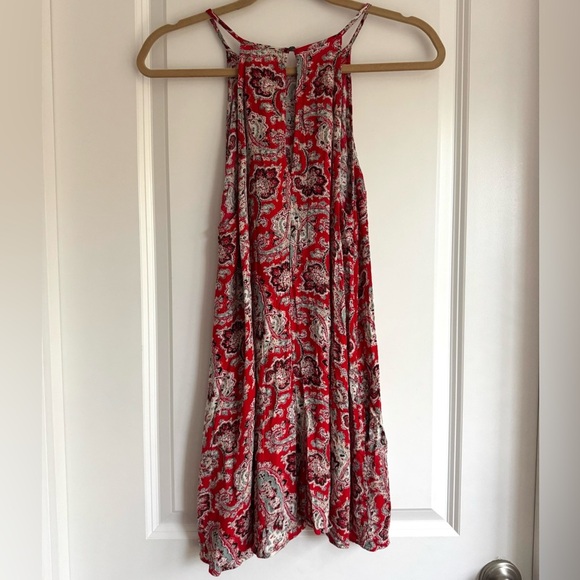 American Eagle Paisley Halter Tunic Tank Top Red Flowy Boho Resort Concert M - Picture 8 of 11